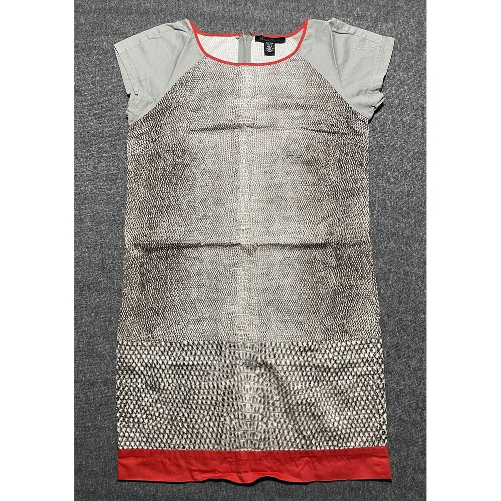 Kenneth Cole New York Mixed Print Snake Skin Mini Dress Gray Red Trim S